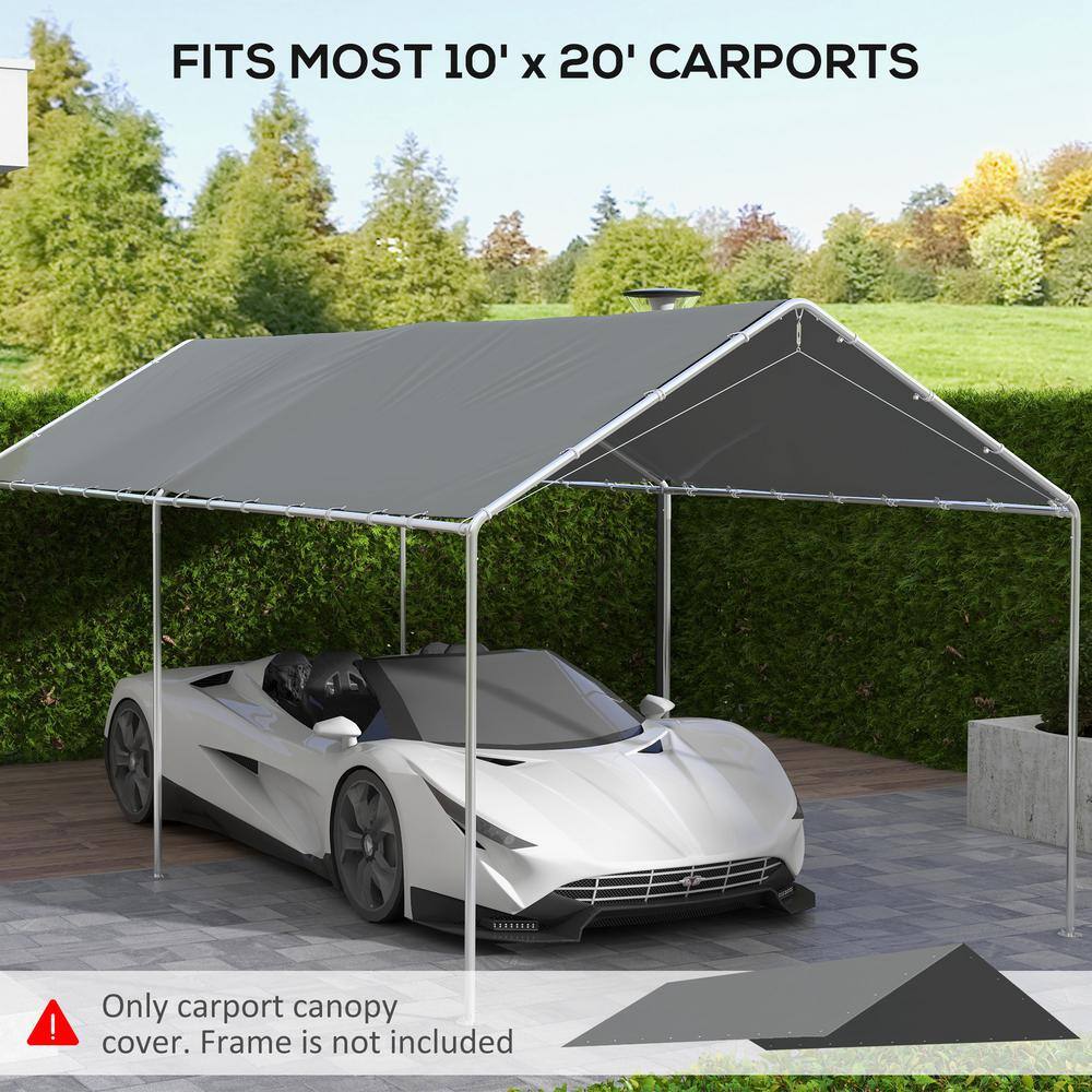 Gray 10x20 FT Waterproof UV-Resistant Carport Canopy Cover with Bungees