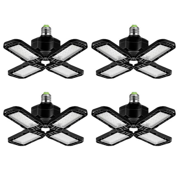 80-Watt Black Deformable Adjustable LED Garage Light Ceiling Flush Mount Lighting 4-Leaf 6000K Daylight White (4-Pack)
