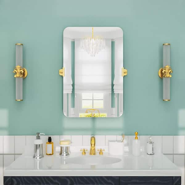 Lunova 20 in. W x 30 in. H Rectangular Framed Tilt Wall Mount Bathroom Vanity Mirror in Gold
