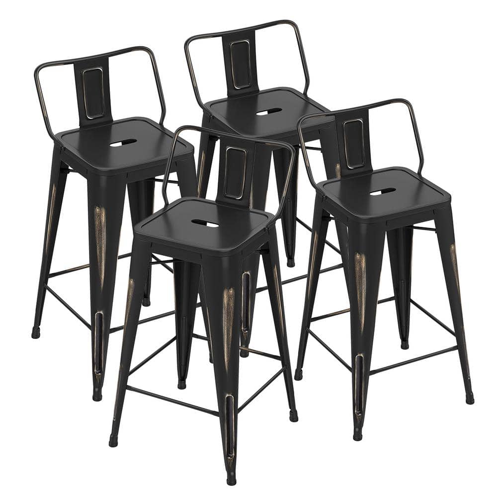 Metal Outdoor Bar Stools set of 4 Distressed Golden