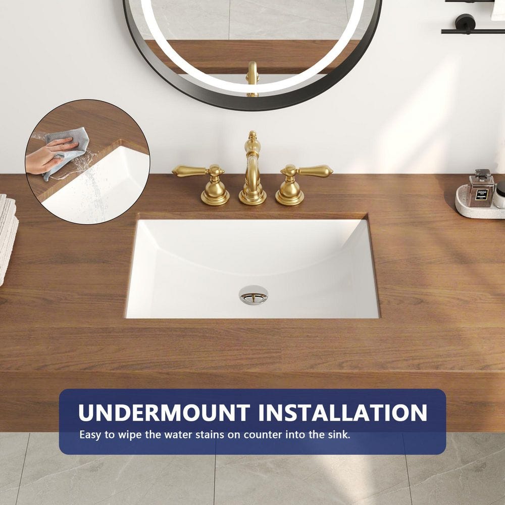 Elegant 21'' White Ceramic Undermount Rectangular Bathroom Sink with Overflow
