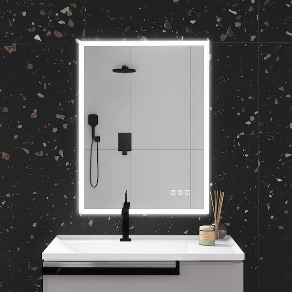 Unbranded 31.4 in. W x 23.6 in. H Small Rectangular Frameless Wall-Mount Anti-Fog LED Light Bathroom Vanity Mirror