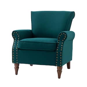 Cythnus Traditional Teal Nailhead Trim Upholstered Accent Armchair with Wood Legs