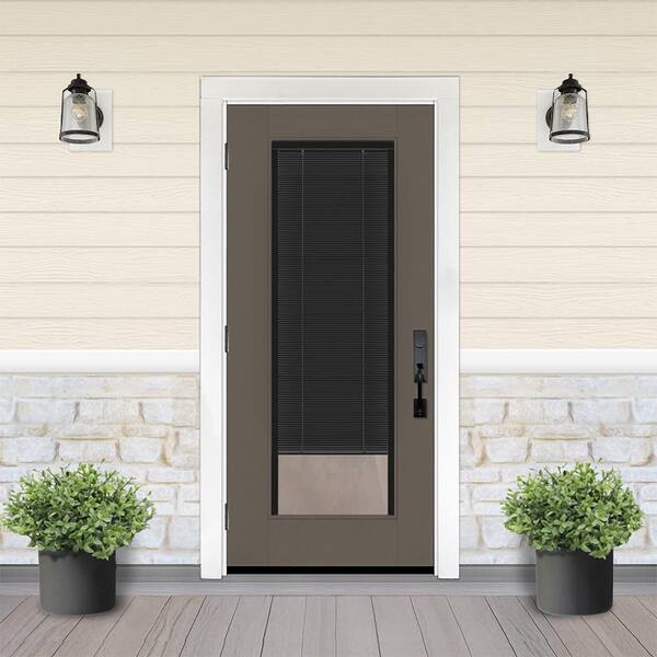 Legacy 28 in. x 77 in. Full Lite Clear Glass Noir Miniblind RHOS Kindling Fiberglass Prehung Door w/4-9/16 in. Jamb