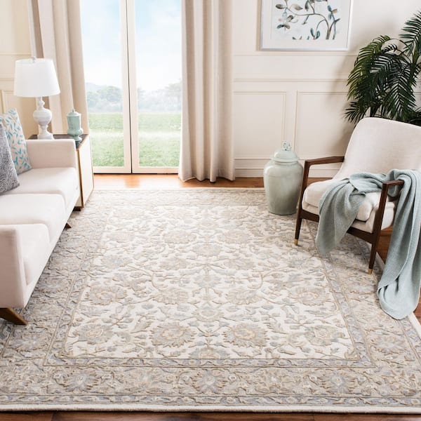 Glamour Ivory/Gray 8 ft. x 10 ft. Floral Border Area Rug