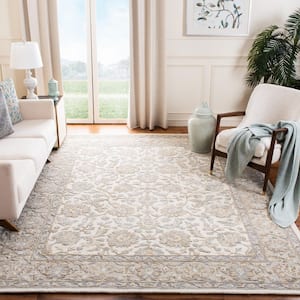 Glamour Ivory/Gray 9 ft. x 12 ft. Floral Border Area Rug
