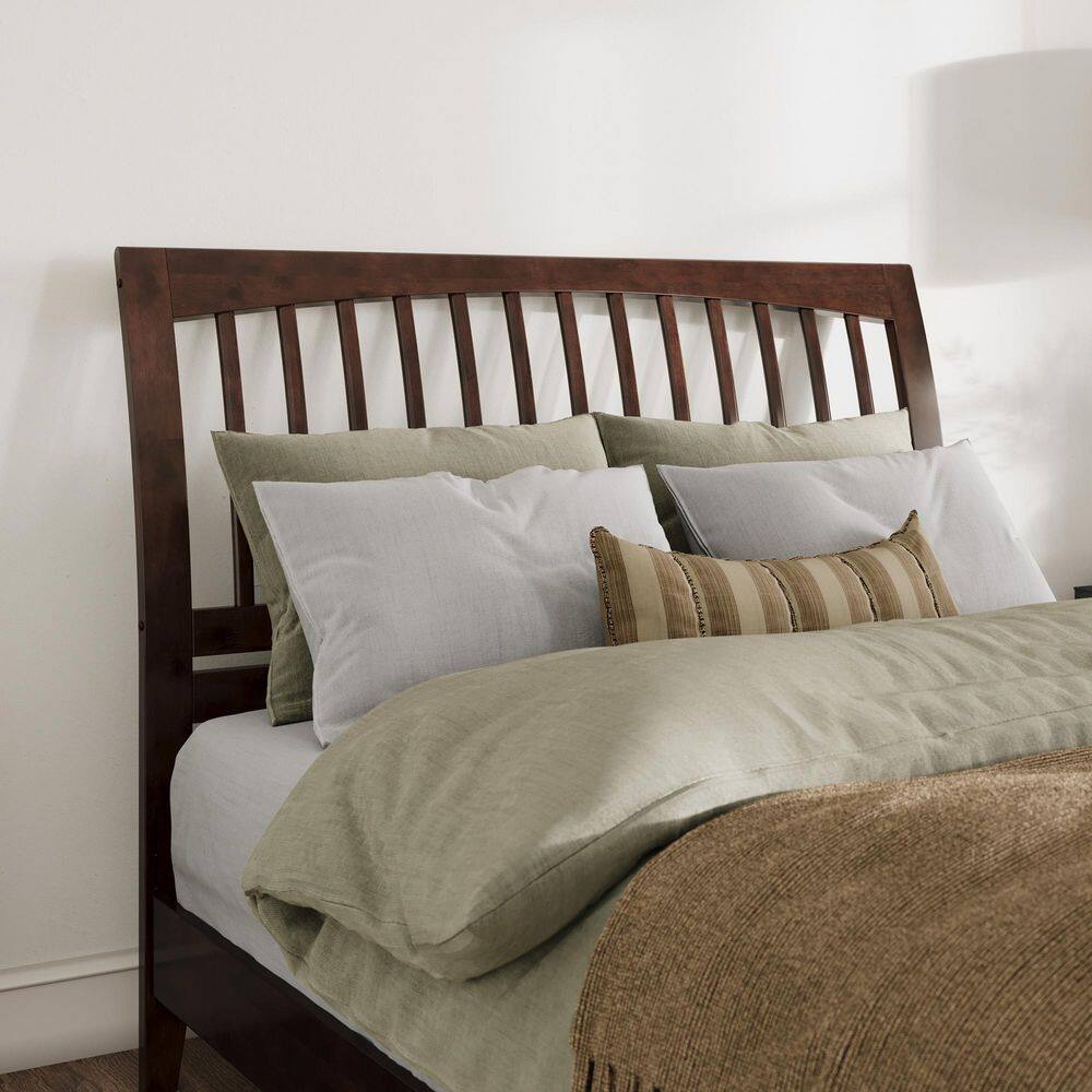 Orleans Queen Walnut Wood Low Profile Sleigh Platform Bed