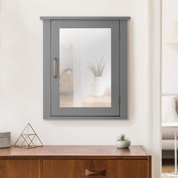 Mercer Mid Century Modern 18.11 in. W x 6 in. L x 20.62 in. H Wooden Wall Medicine Cabinet with Mirror in Gray