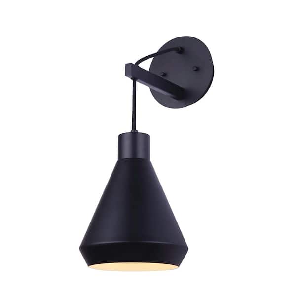 CANARM Byck 7 in. Matte Black Sconce with Black Shade