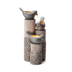 30.75 in.H Natural Faux Pebbles Textured 3 Tiered Outdoor Floor Fountain with Pump and LED Light (KD)