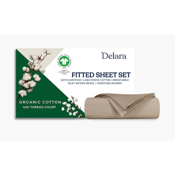 Delara 2-Piece Set Natural Solid 100% Organic Cotton Sheets, Twin,Smooth and Breathable,Super Soft Fitted Sheet Sets