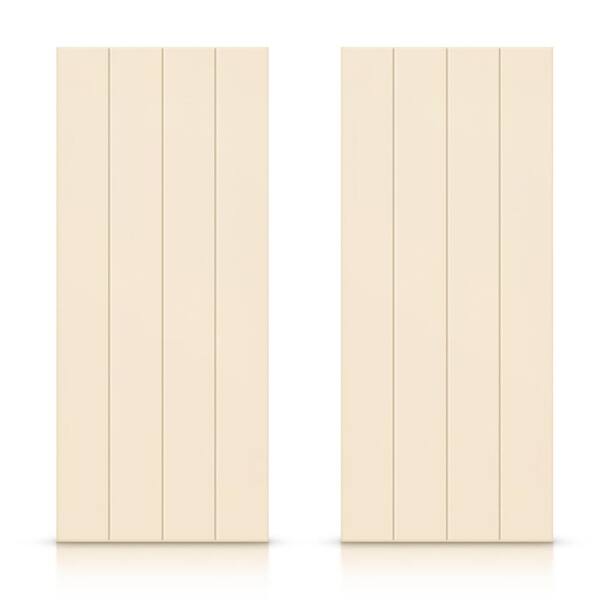 CALHOME 84 in. x 84 in. Hollow Core Beige Stained Composite MDF Interior Double Closet Sliding Doors