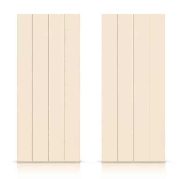 CALHOME 60 in. x 96 in. Hollow Core Beige Stained Composite MDF Interior Double Closet Sliding Doors