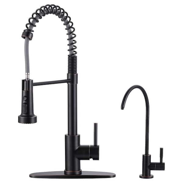 Oil Rubbed Bronze 20.3 in. H Single Handle Pull Down Sprayer Kitchen Faucet with Water Filter Faucet and 360° Swivel