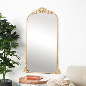 28 in W x 48 in. H Gold Metal Polished Tall Ornate Arched Baroque Floor Mirror