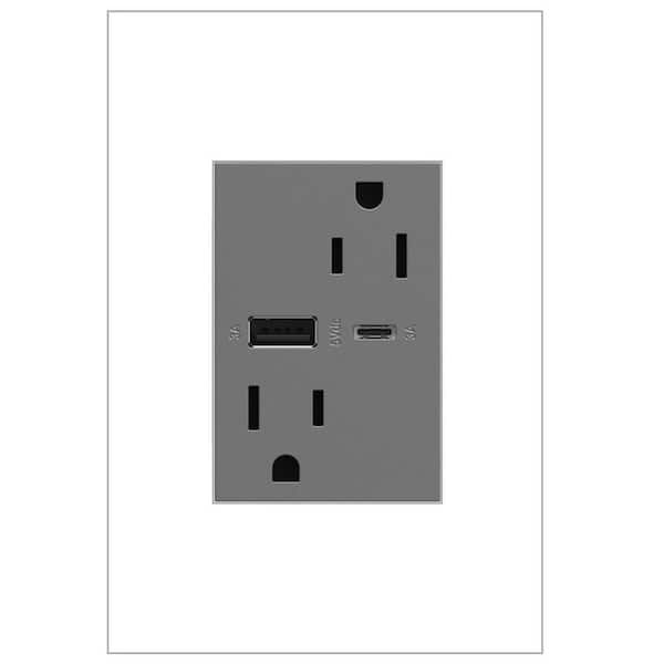 adorne 15 Amp 120-Volt Duplex Outlet with 6.0 Amp Type A/C USB, Magnesium