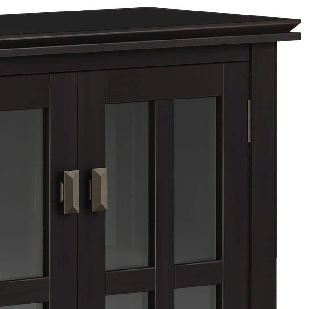 Hickory Brown Solid Wood Low Storage Cabinet with Glass Doors