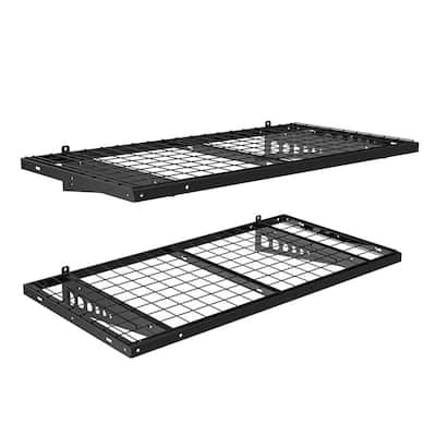 Fleximounts 24 In X 48 Steel Garage Wall Shelving Black 2 Pack Br24b The Home Depot - Wall Mounted Metal Shelves For Garage