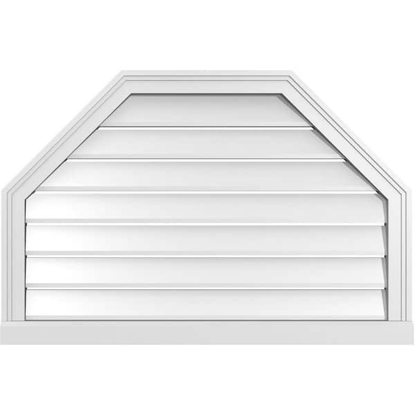 Ekena Millwork 36" x 24" Octagonal Top Surface Mount PVC Gable Vent: Functional with Brickmould Sill Frame