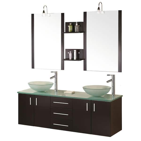 Design Element Modena 61 in. W x 20 in. D Vanity in Espresso with Glass Vanity Top and Mirror in Mint