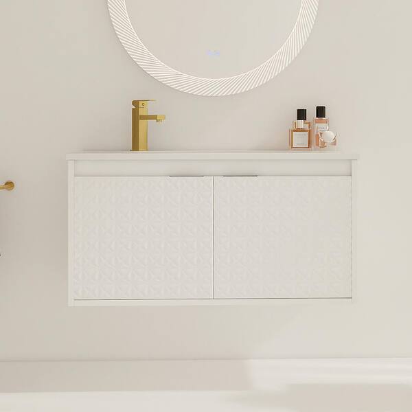 Staykiwi 36 in. W x 18.2 in. D x 18.5 in. H Floating Bath Vanity in White Star with White Resin Sink