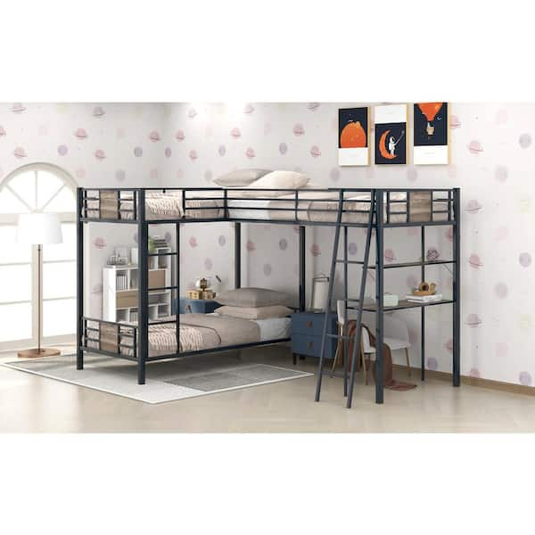 L shaped bunk shop bed with futon