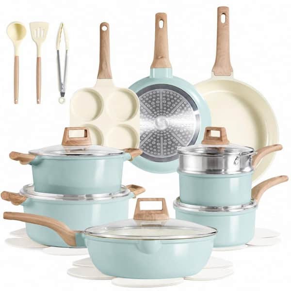 21-Piece Blue Ceramic Pots and Pans Set, Non Stick Induction Cook Ware Kitchen Cooking Set Non-Toxic Health, PFAS Free