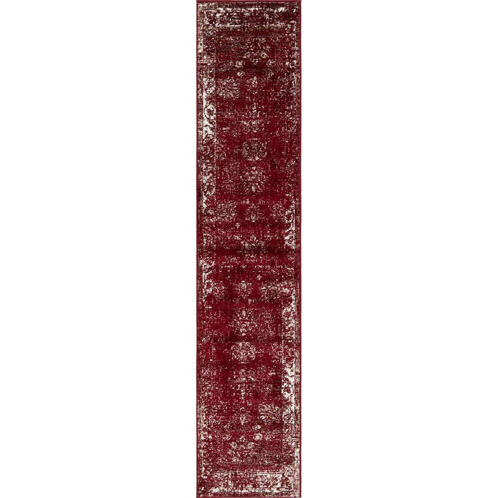 Red Polypropylene 2 ft. x 9 ft. 10 in. Abstract Indoor Runner Rug