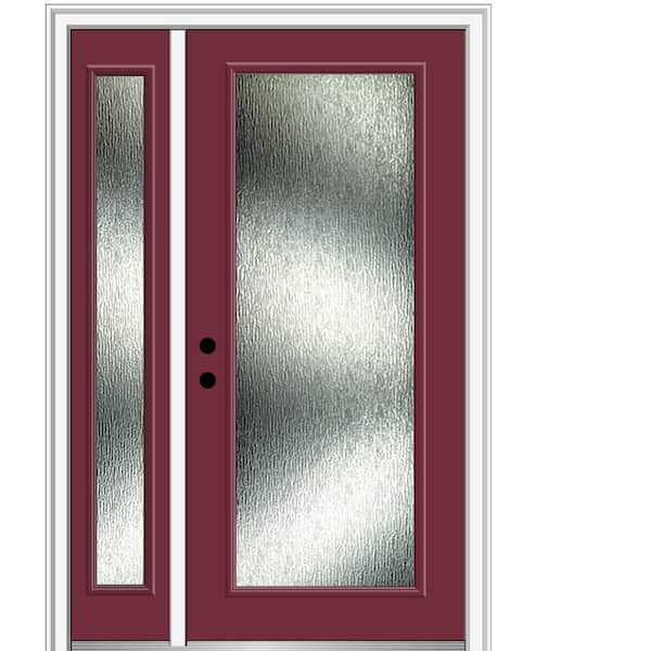 MMI Door 50 in. x 80 in. Right-Hand/Inswing Rain Glass Burgundy Fiberglass Prehung Front Door on 4-9/16 in. Frame