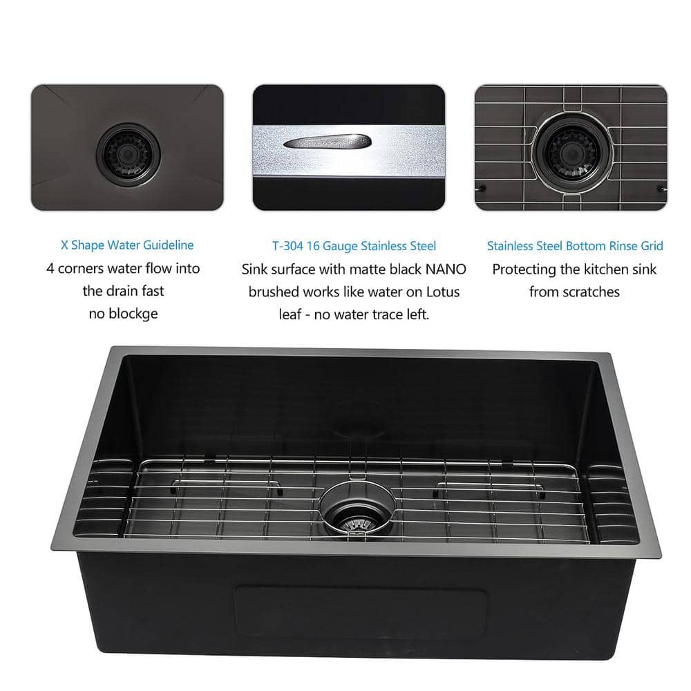 Ruvati 35-Inch Matte Black Stainless Steel Single Bowl Kitchen Sink