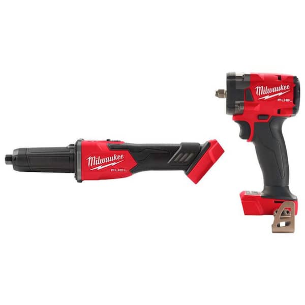 Milwaukee M18 FUEL 18V Lithium-Ion Brushless Cordless 1/4 in. Braking Die Grinder Slide Switch w/3/8 in. Impact Wrench