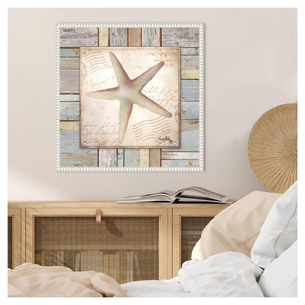 Beach Shell IV Coastal Canvas Art with White Floater Frame