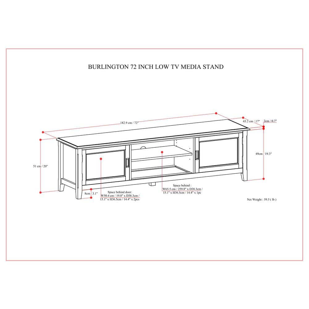 Burlington Mahogany Brown 72'' Solid Wood TV Media Stand