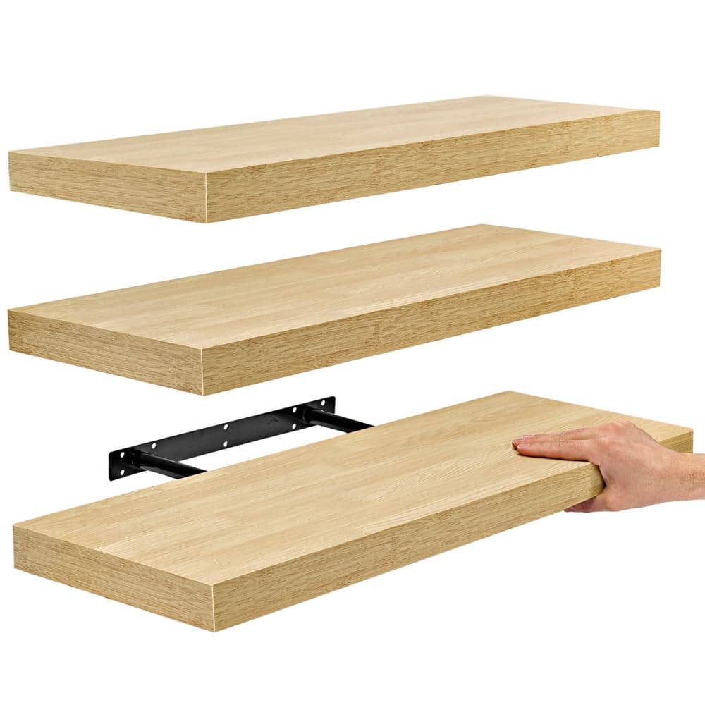 Mahogany Brown Wooden Floating Accent Shelves Set