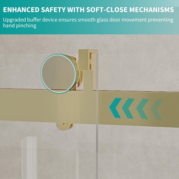 Reversible 56-60 in. W x 76 in. H Frameless Sliding Shower Door in Brushed Gold with Tempered Clear Glass, Soft-Close