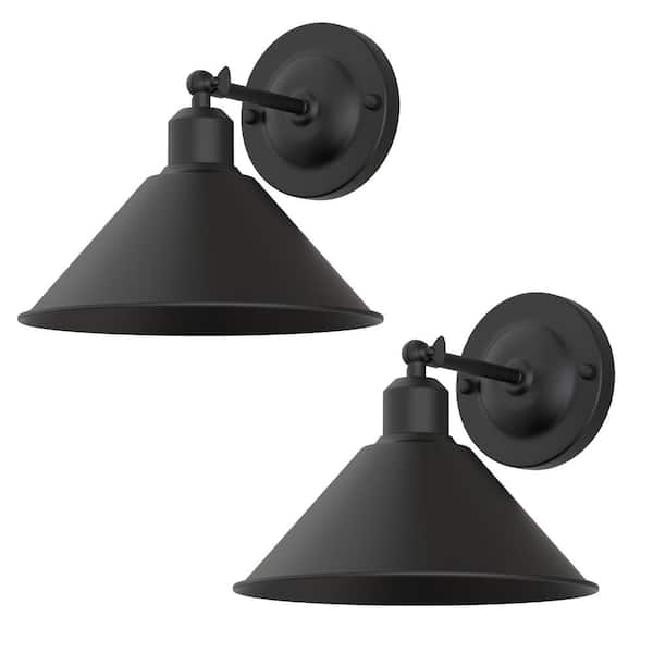 YANSUN 9 in. 2-Pack Black Wireless Wall Sconces, Dimmable LED Wall Lights with Remote Control for Bathroom