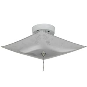 12 in. 2-Light Square White Decorative Ceiling Semi-Flush Mount Light with Ornate Decorative Glass and Pull Chain