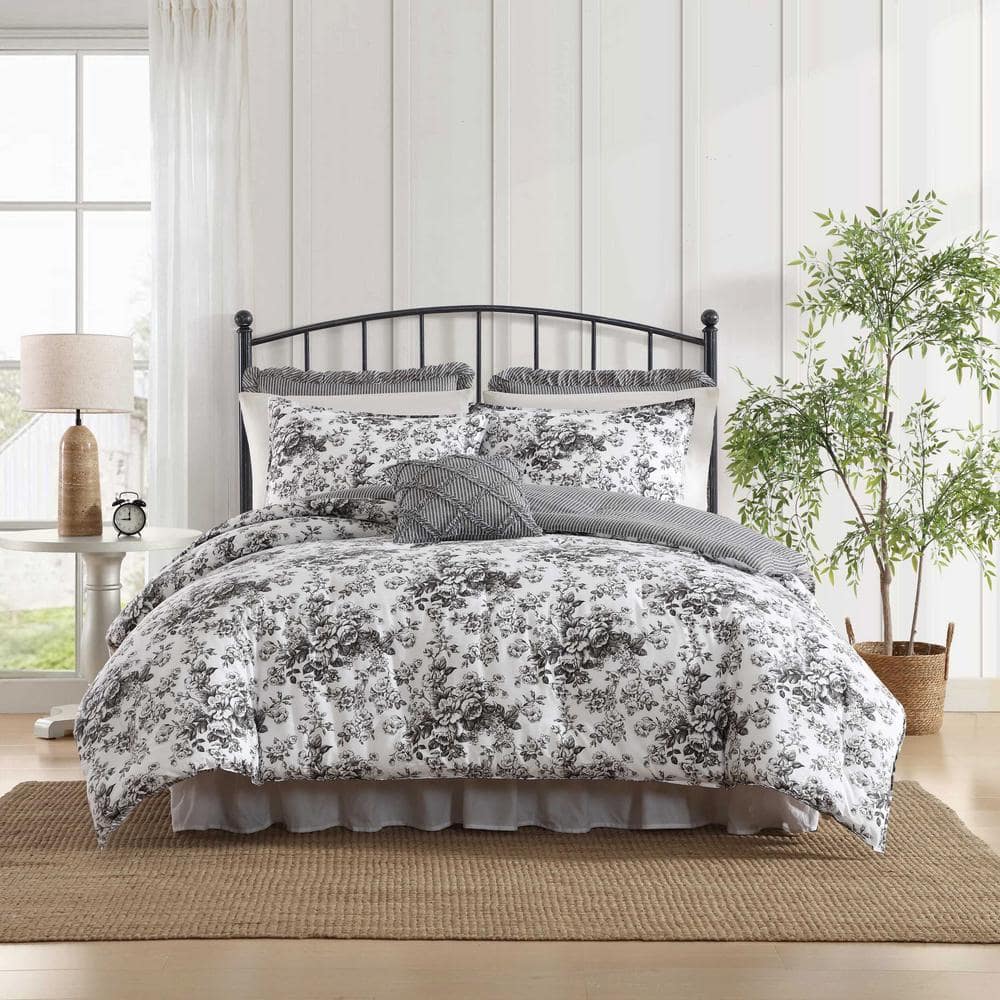Laura Ashley Toile Delight 5 Piece Charcoal Grey 100% Cotton