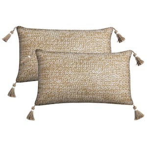 Raffia Natural Outdoor Lumbar Toss Pillow with Tassels (2-Pack)