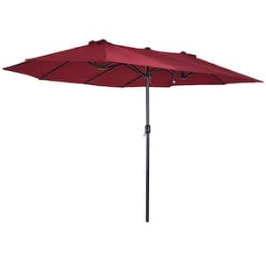 15 ft. x 9 ft. Steel Push-Up Patio Market Umbrella with Crank Handle and Air Vents in Wine Red