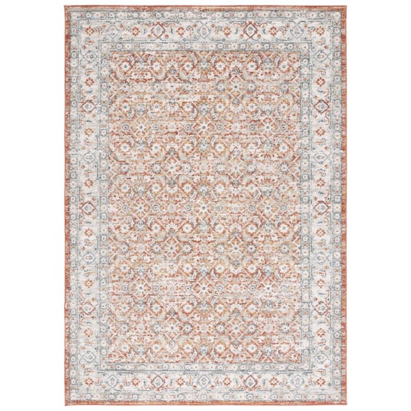 Avalon 8 ft. x 10 ft. Rust/Gray Ornate Distressed Floral Area Rug