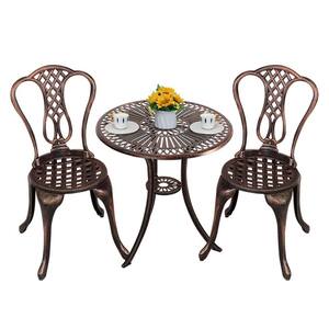 Bronze Aluminum 2" Umbrella Hole Outdoor Bistro Set Table Chairs (Set of 3)