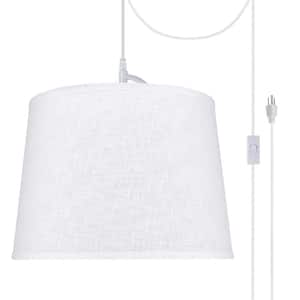 1-Light White Plug-in Swag Pendant with White Hardback Empire Fabric Shade