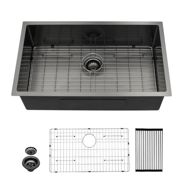 SHACO Unterbau-Spüle 38,1x38,1 Cm – Schwarze Edelstahl-Workstation Mit Schneidebrett