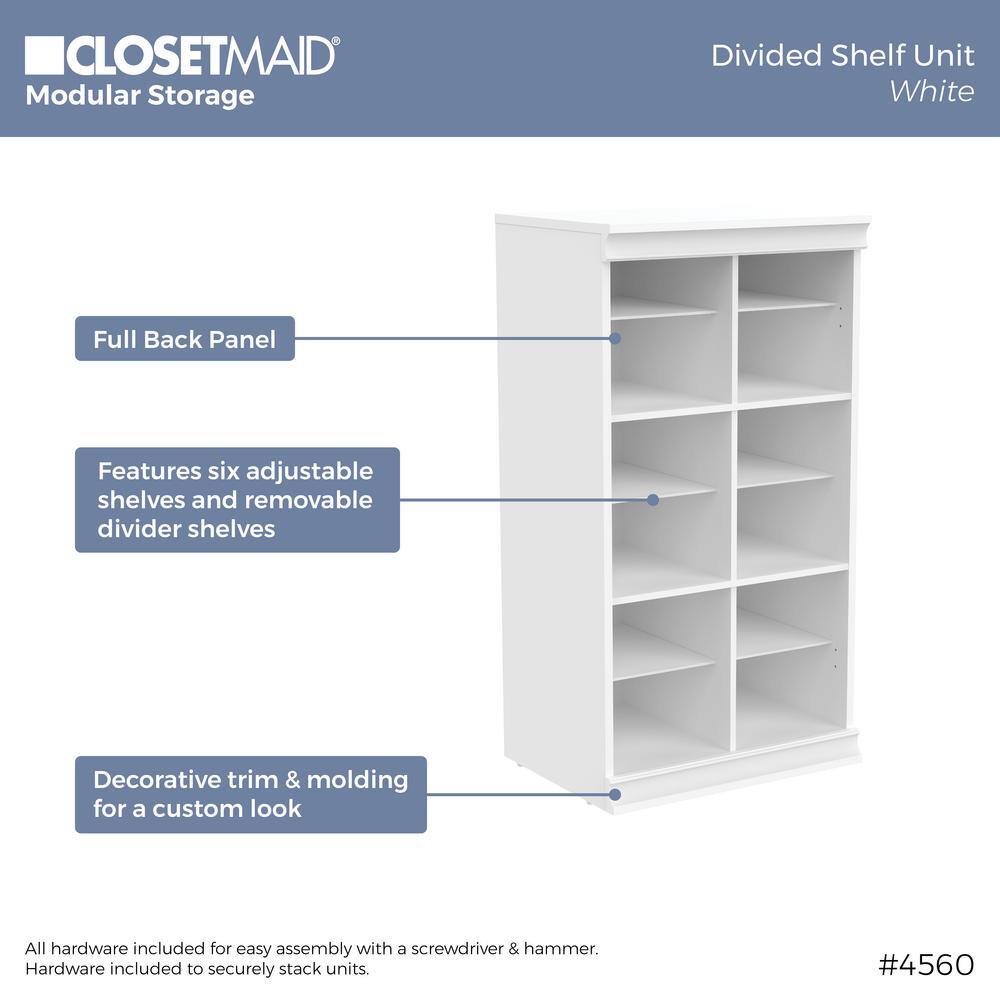 White Modular Storage System with Drawers and Shelves, 107" Wide