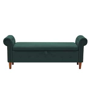 Green Storage Bench Tufted Storage Bench for Bedroom End of Bed Ottoman Benches Linen Fabric Upholstered 24 x 63 x 22