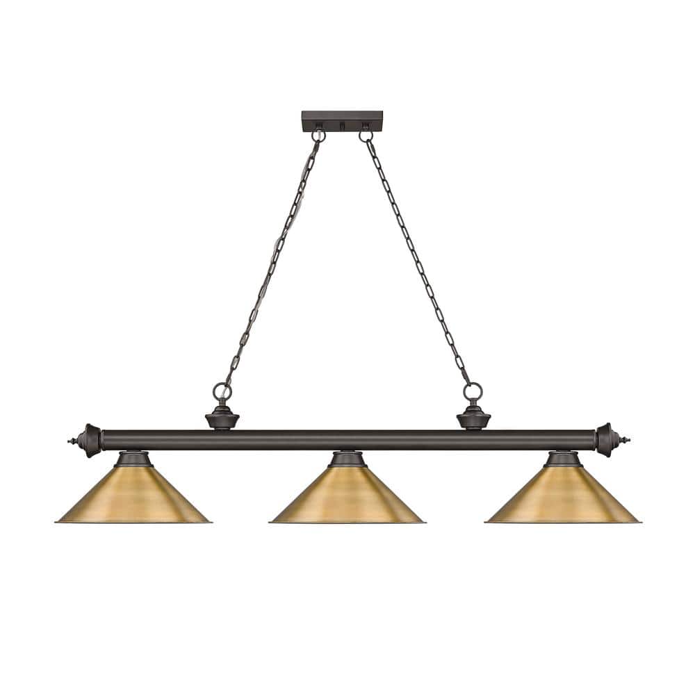 Bronze and Rubbed Brass 3-Light Billiard Pendant