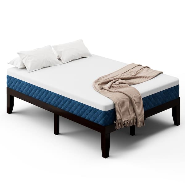 Costway Brown Wood Bed Frame Full Size Platform Bed with Memory 10 in. Foam Mattress Set CertiPUR-US Certified