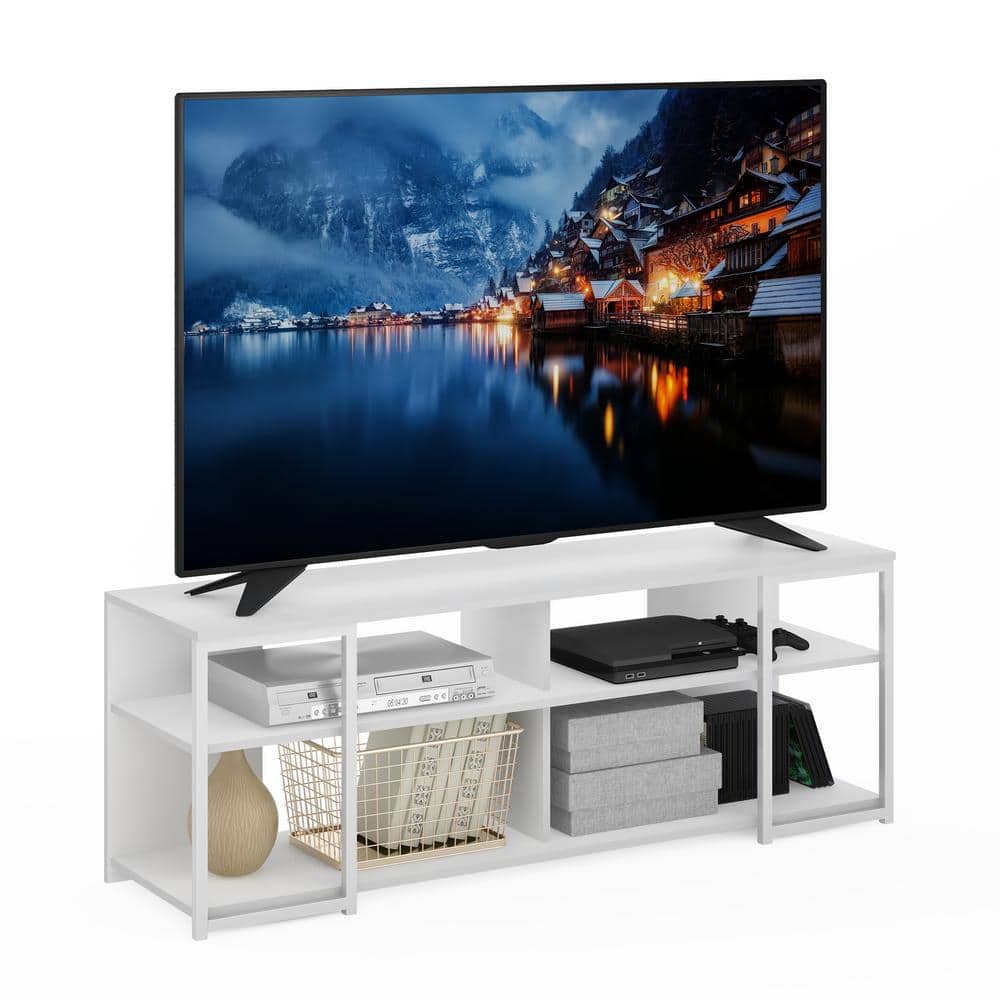 Solid White Modern TV Stand with Metal Frame for 65" TVs