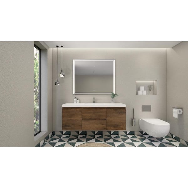 Moreno Bath Bohemia 60 in. W Bath Vanity in Rosewood with Reinforced Acrylic Vanity Top in White with White Basin